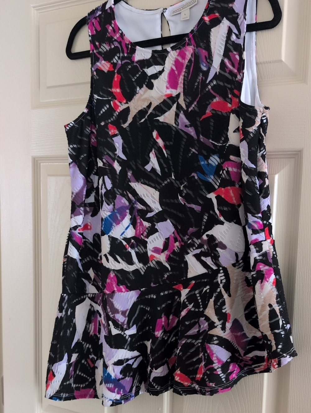 Dana Buchman Black Top with Pink and Purple Abstract Print